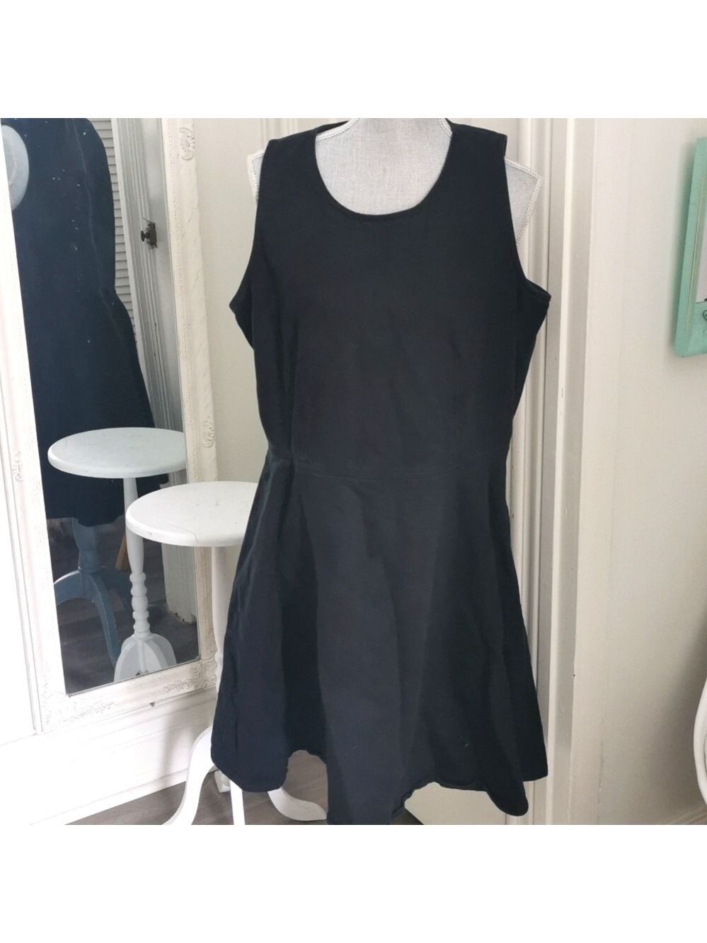 Gap black denim sleeveless fit and flare dress. Size 16. EUC